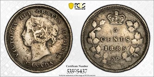 1885 5C Canada Small 5 PCGS F12 Cert#53505437