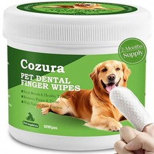 Cozura Dog Dental Wipes for Teeth Cleaning - Removes Plaque 60 Count, WHITE