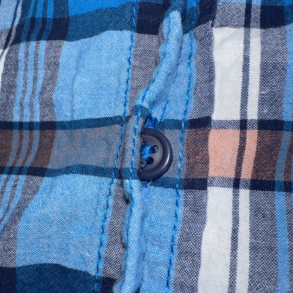 Camisa Faded Glory, Juvenil XL (14-16) Azul/Tostado/Blanco Manga Corta a Cuadros Foto 3 de 4