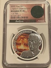 2025 Silver $1 Niue J. Robert Oppenheimer Rev. PF70 NGC 1 of 750