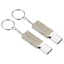 Emergency Whistle with Keychain, 2Pcs Bling Safety Whistles, Colorful White