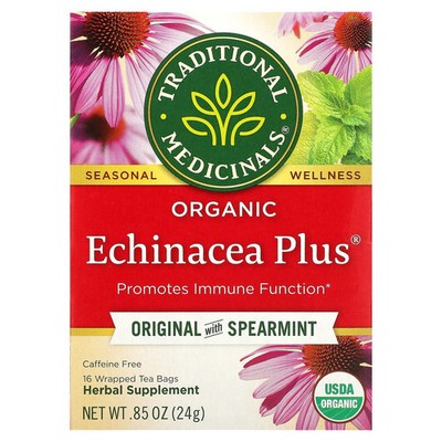 Organic Echinacea Plus , Original with Spearmint, Caffeine Free, 16 Wrapped Tea