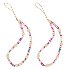 2Pcs Beaded Phone Lanyard Wrist Strap with Pearl Beads  Ceramic Charms, Hand...