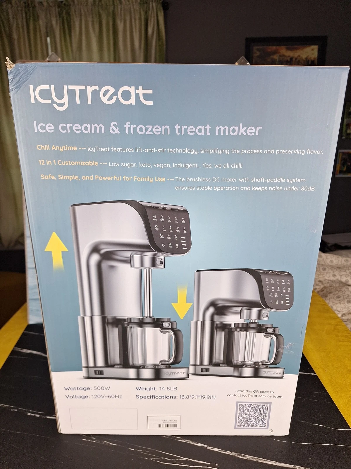IcyTreat 12-in-1 Ice Cream & Frozen Treat Maker 500W Lift & Stir Tech