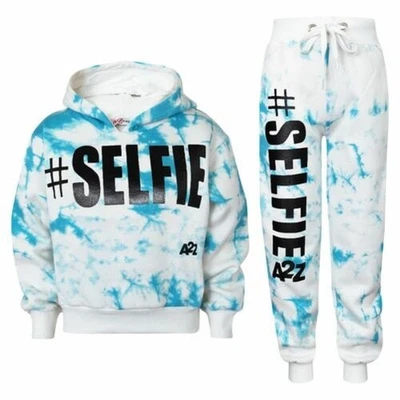 Ensemble De Survêtement À Capuche Crop Tie-Dye Bleu Pour Enfants 5-13 - Photo 1/2