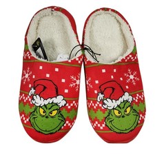 Dr. Seuss The Grinch Christmas Red Fleece Lined Holiday Slippers Shoes XL 10 NWT