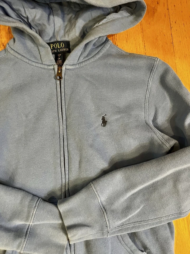 Polo Ralph Lauren Sudadera con Capucha Azul Juvenil Talla 8 Pequeño Azul Poni Cremallera Completa Suéter Foto 4 de 4