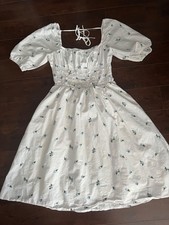 For Good Embroidered Flowers Women’sDress Short Puff Sleeve Short Sz M 100% Cott