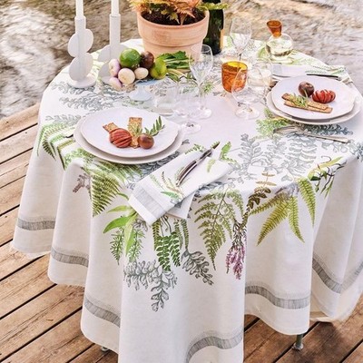 Garnier Thiebaut Bouquet Fougeres Stain Resistant Tablecloth Cream 69x100 France