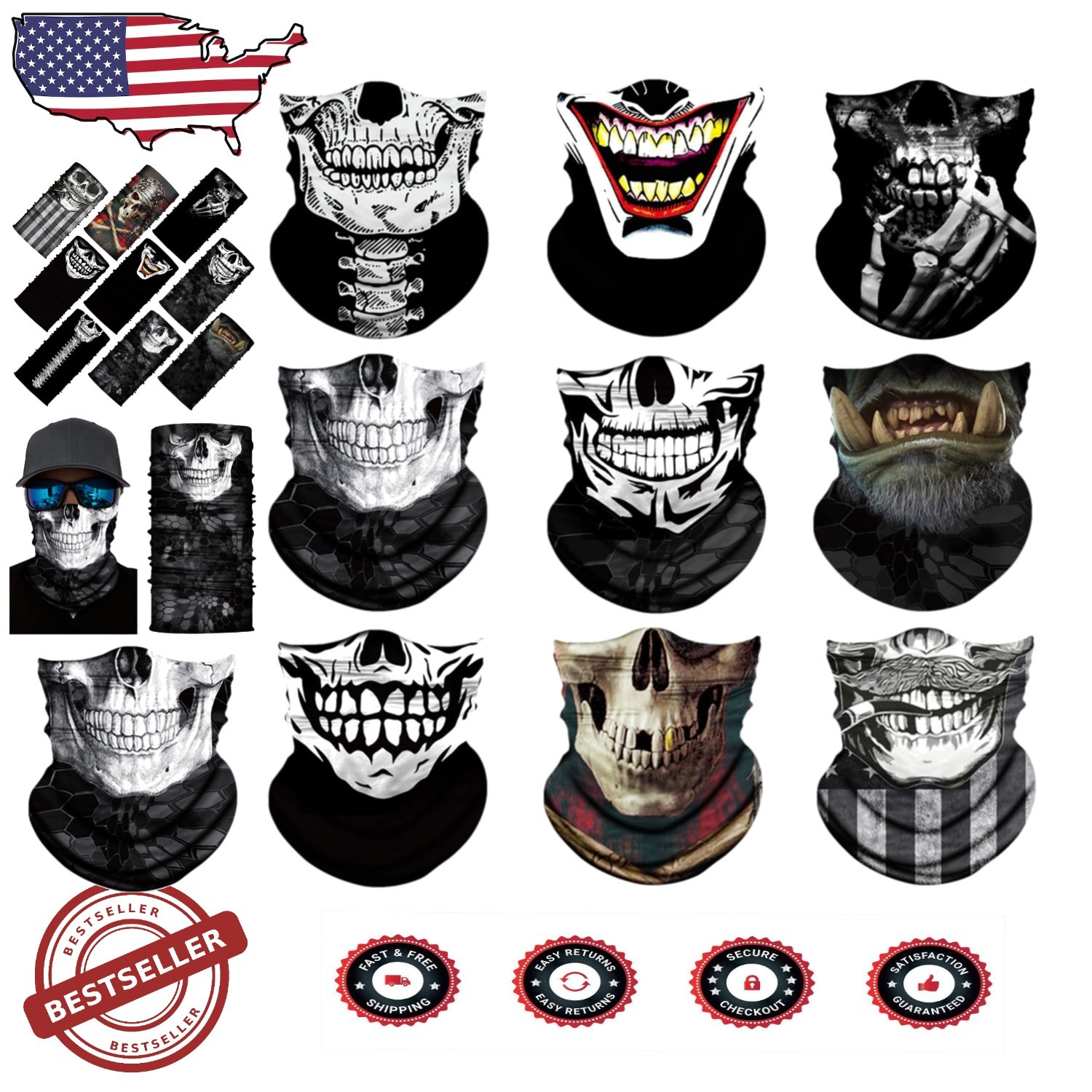 Stylish 9-Piece Seamless Face Scarf Neck Gaiter for Ultimate Versatile Headwear
