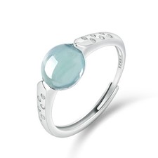 S925 silver inlaid natural A-grade jadeite blue water ring adjustable