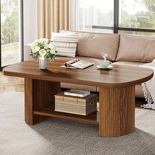 45" Coffee Table Modern Oval 2-Tier Center Table With Storage