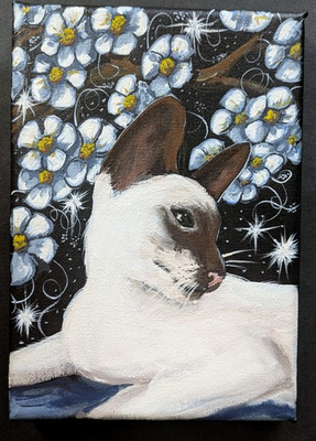 #ad #ad ORIGINAL PAINTING Folk Art Whimsical Siamese Cat Kitten Blue Flowers Realistic $45.00