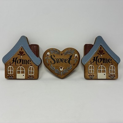 HOMECO WALL DECORATION ''HOME SWEET HOME''  WOODEN HOUSES HEART RUSTIC COUNTRY