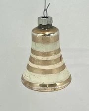 Vintage Shiny Brite Glass Gold White Light Blue Stripe Christmas Ornament