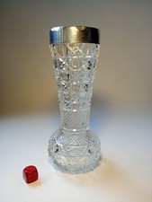Antique Edwardian Sterling Silver Rim Crystal Hobnail Cut Glass Vase c1903