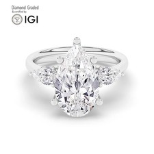 Pear Diamond Trilogy Ring 14k White Gold Labgrown 5.50 Ct Solitaire
