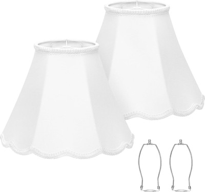 Scalloped Lamp Shades Set of 2, White Lamp Shade with Petal Edge Braid, 6.1''Top 