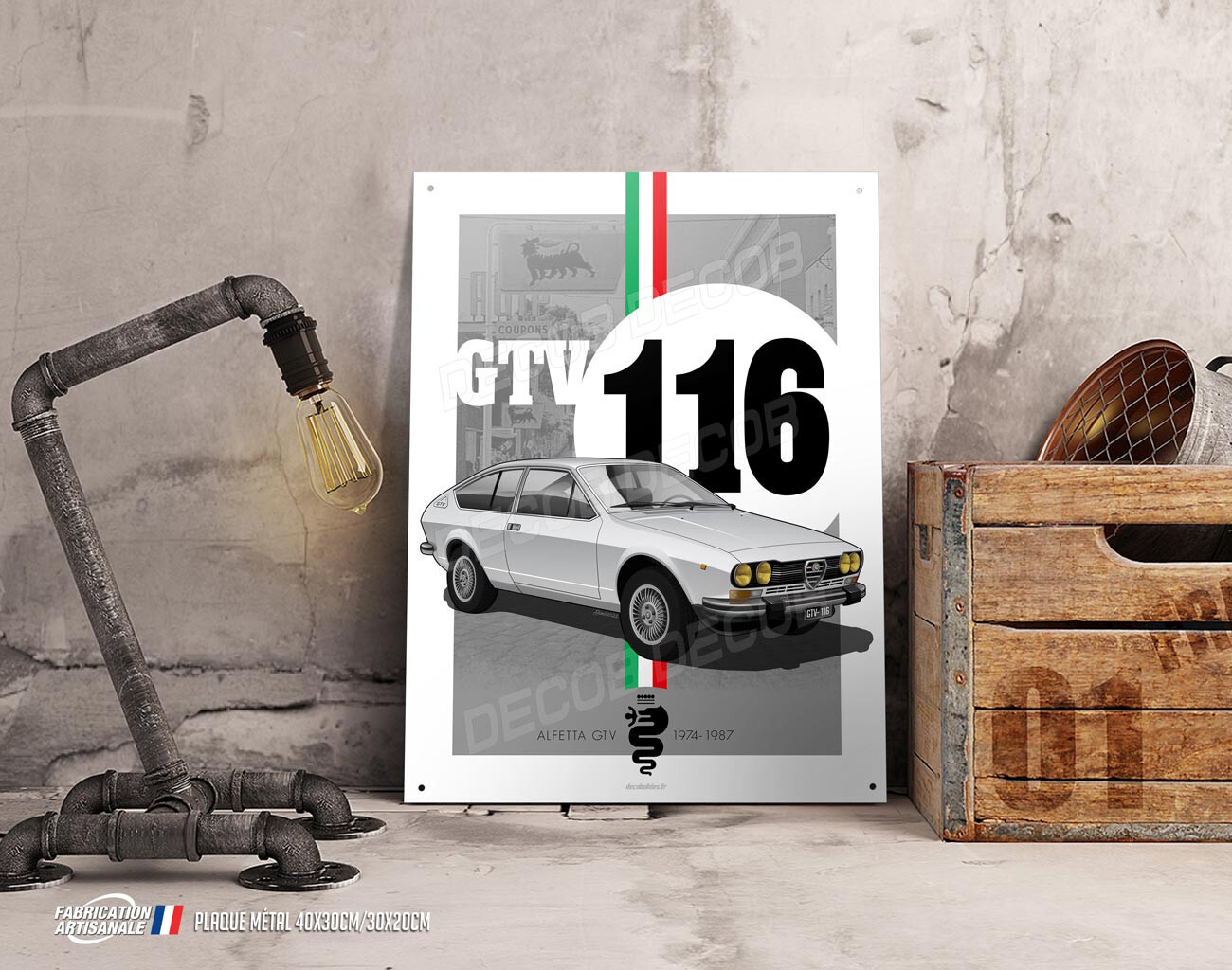 Plaque métal Alfa Romeo Alfetta GTV 30x20cm : le cadeau déco idéal pour un collectionneur