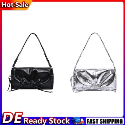 Women Shoulder Bag Bowknot PU Leather Underarm Purse Zipper Hobo Bag (Black) De