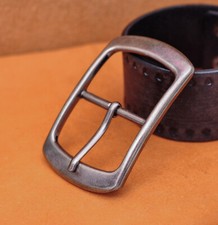 Solid Silver Center Bar Belt Buckle for Leather Belt Replacement Fit 38mm Strap