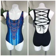 New Jantzen Watercolor Placement Strappy One Piece Swimsuit Tummy Control Size 8