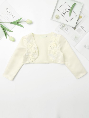Kids Flower Girls Wedding Short Cardigan Long Sleeves Princess Bolero Shrug Tops - Picture 28 of 59