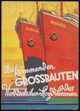 DR 1928 seltene PK Grossbauten Europa Bremen NDL telegr Suchanfrage SS COLUMBUS