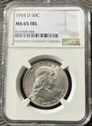 1954 D NGC 50C MS65 FBL FRANKLIN HALF DOLLAR
