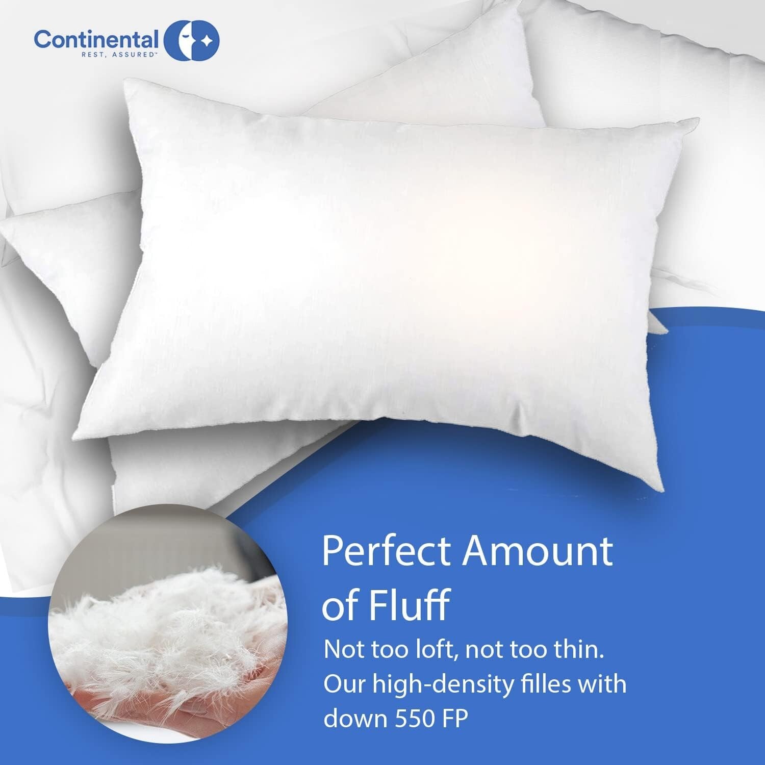 Continental Bedding White Goose Down Pillow RDS Certified Fine Cotton