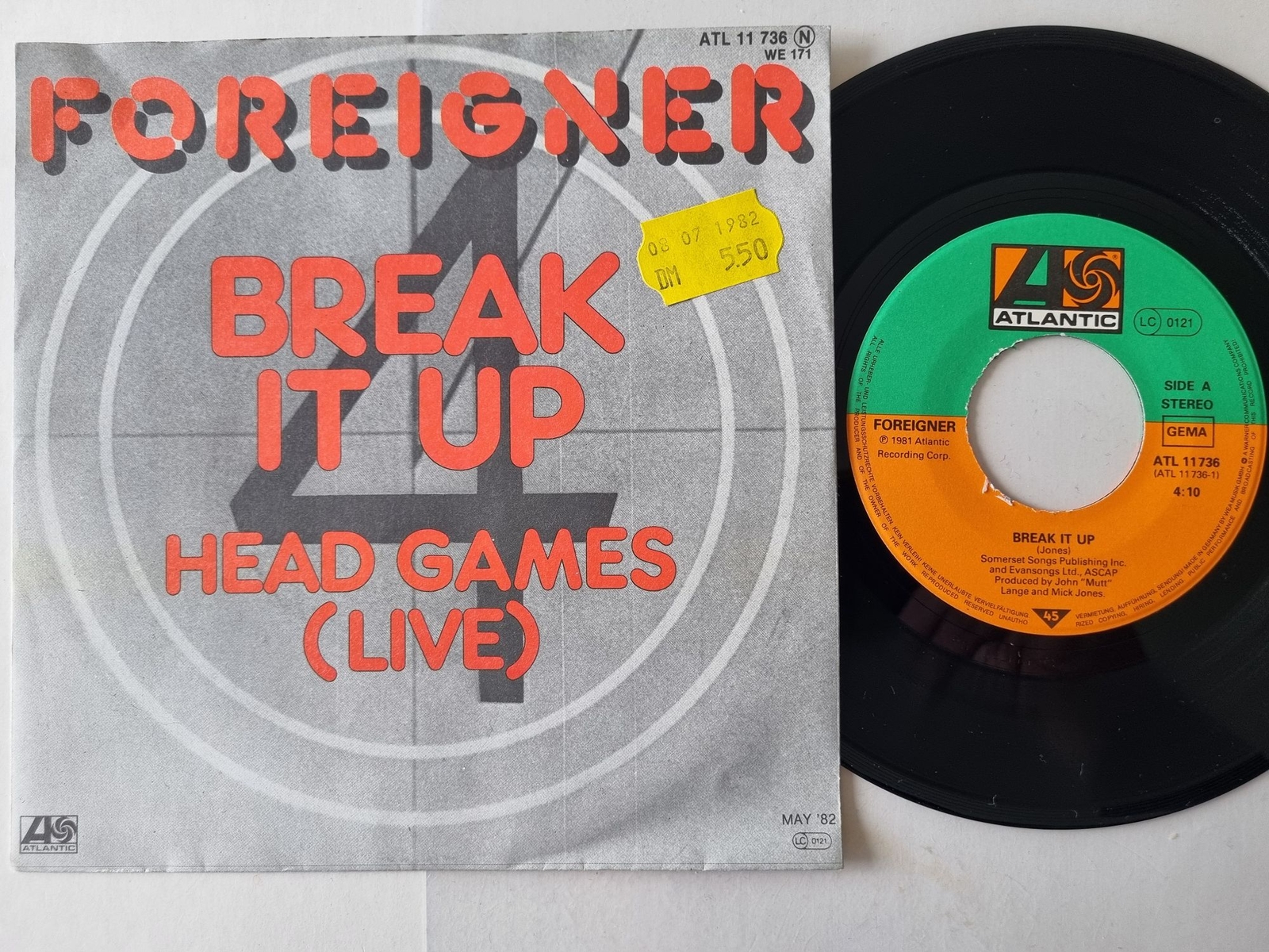 Foreigner - Break It Up 7'' Vinyl Germany