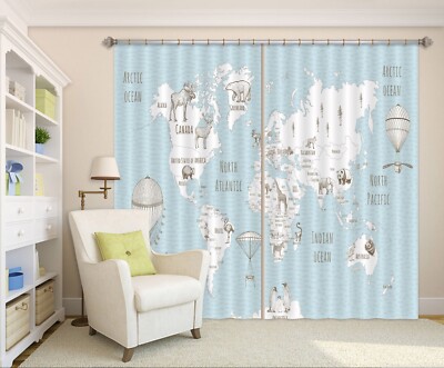3D Blue World Map A6264 Photo Curtain Window Blockout Fabric Amy 2024
