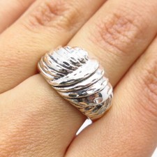 925 Sterling Silver Vintage Ribbed Ring Size 6