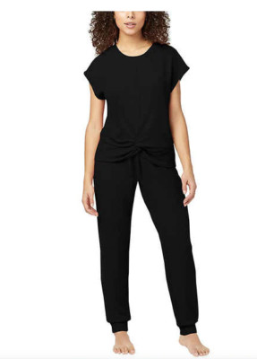NWT Buffalo Ladies'2-Piece Lounge Set Soft Rib Twist Front CrewNeck Black Size S
