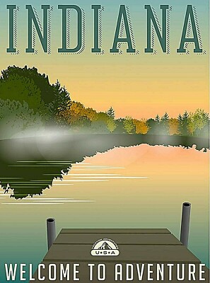 Indiana - Welcome to Adventure United States Retro Travel Art Poster Print