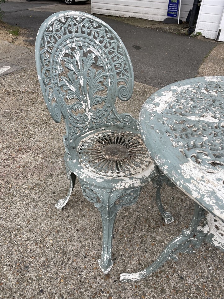 Old Used Cast Aluminium Patio Set Garden Table & Chairs Wrought Iron eBay