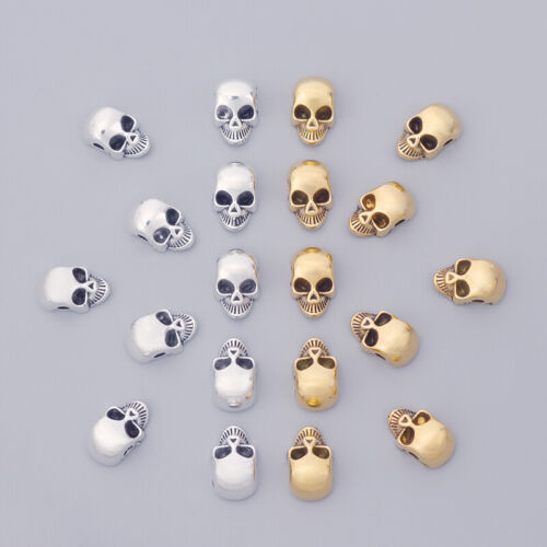 60 x Tibetan Silver/Gold Skull Head Spacer Beads Charms For DIY Bracelet Making - Afbeelding 1 van 6