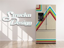 Colorful Red Blue Yellow Stripes Fridge Freezer Wrap Side Door Vinyl Decal