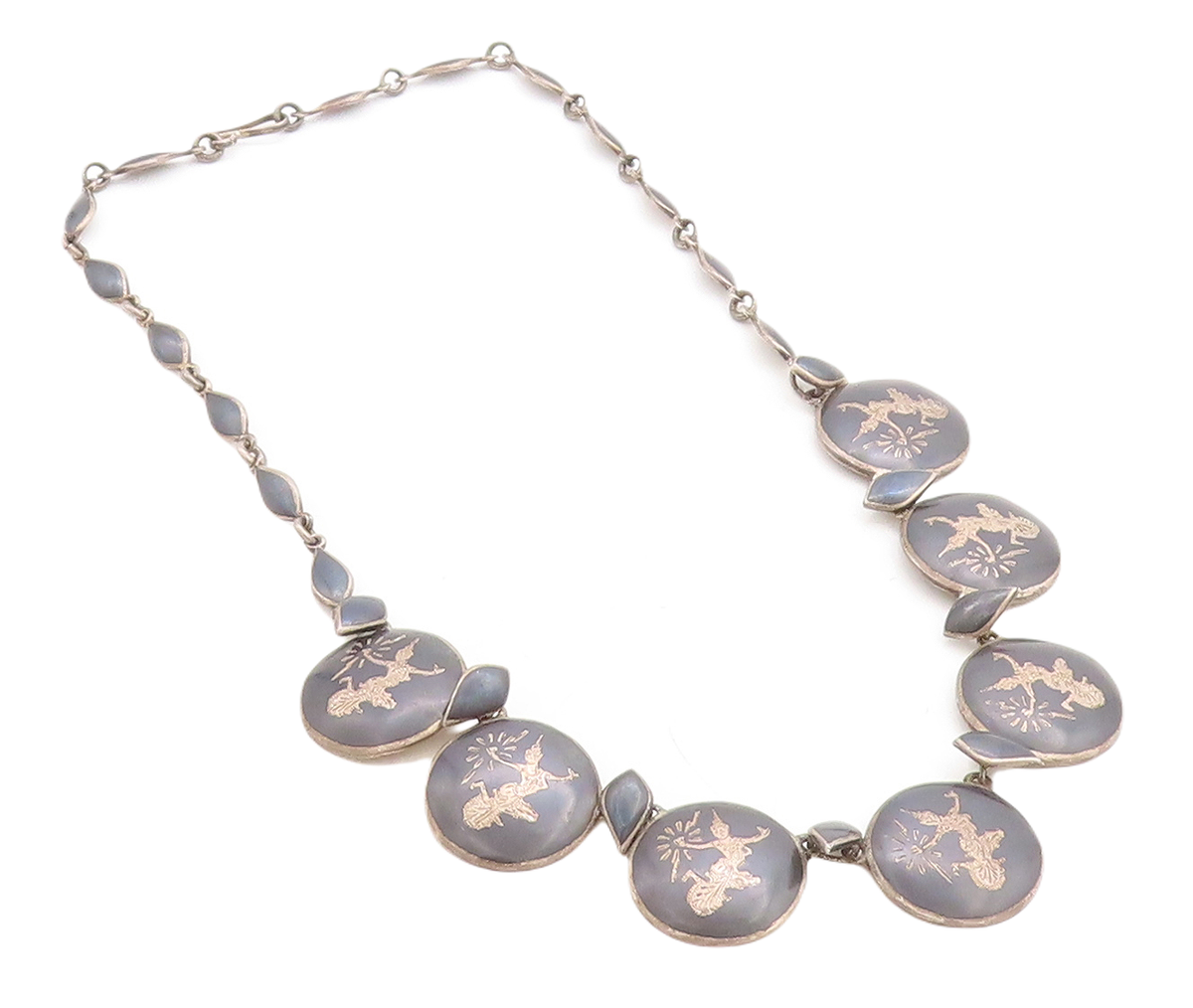 SIAM 925 Sterling Silver Vintage Enamel Niello Dancer Chain