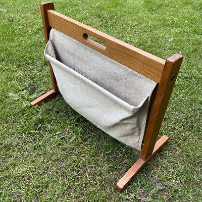 Vintage Brdr. Furbo Teak Danish Design Canvas Magazine Rack Made In Denmark MCM