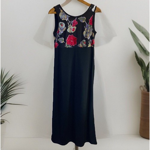 VTG 90s Y2K Velvet Burnout Maxi Dress Black Floral Gown Size 9 / 10 Goth Witchy - 第 1/11 張圖片