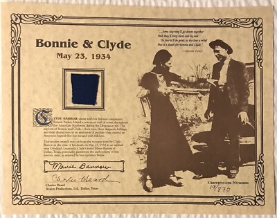 RARE Clyde Barrow Worn Death Pants Bonnie Parker Marie Signed LOW SERIAL 19/870
