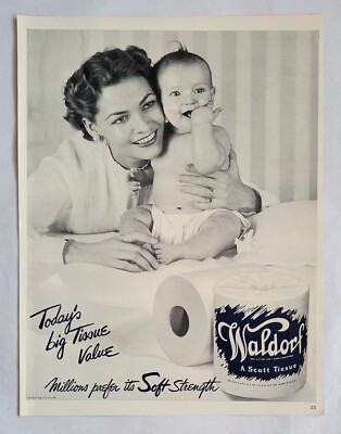 1949 Waldorf Toilet Paper Happy Baby Print Ad 9.75'' x 13'' Soft Strength