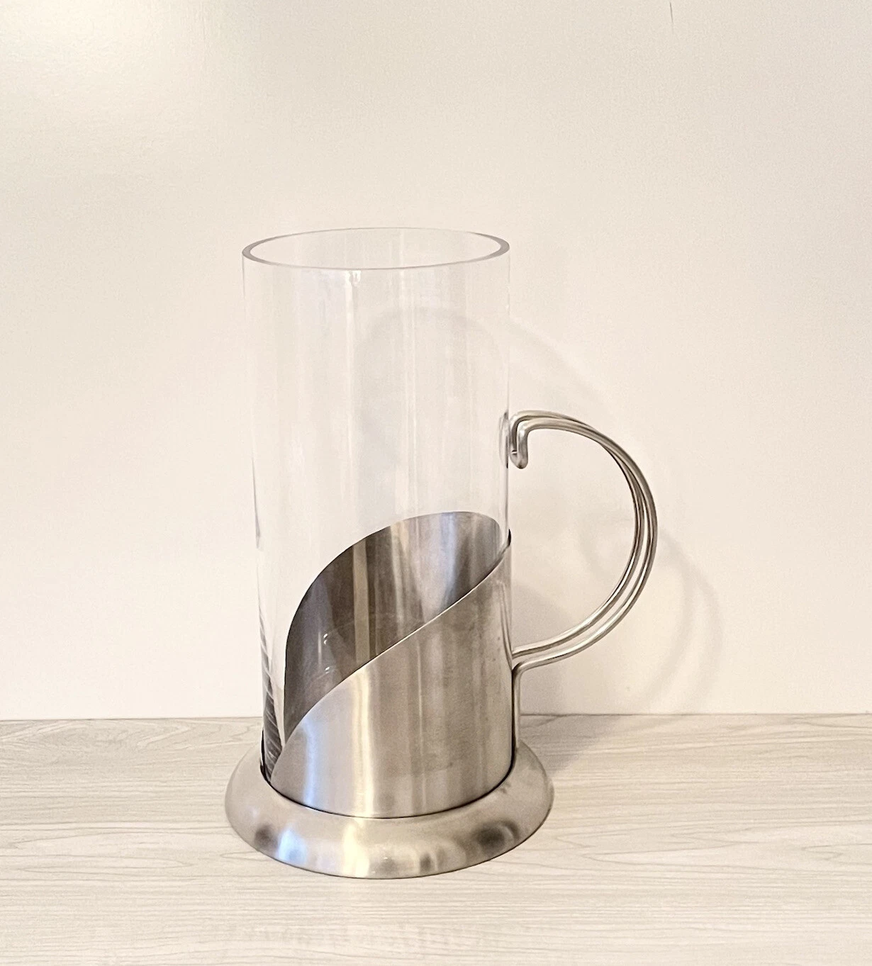 French Coffee Press Glass Carafe with Stainless Steel Handled Holder.