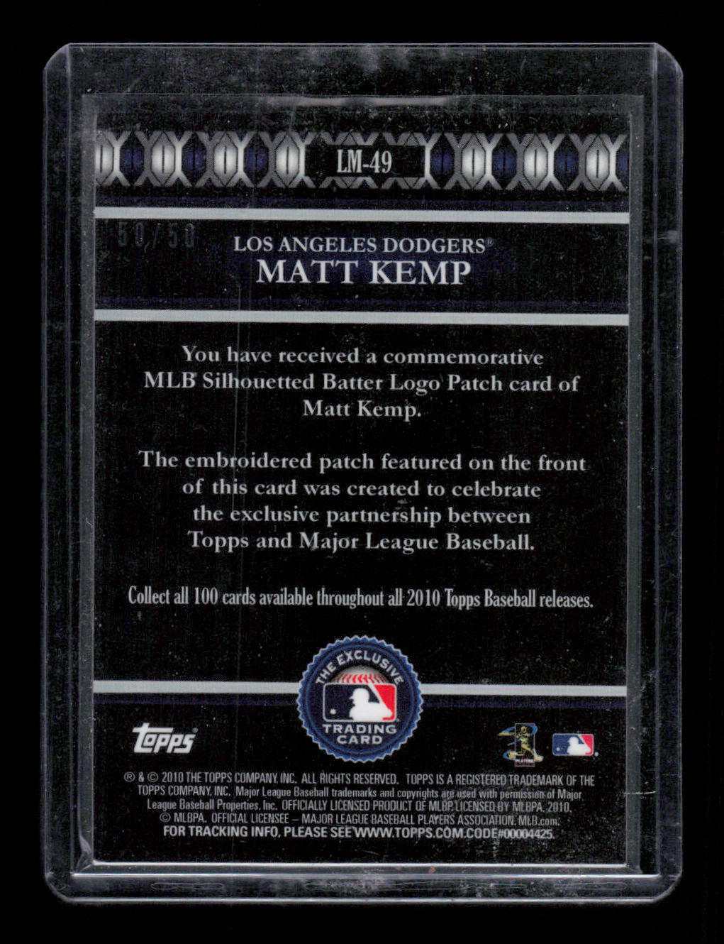 2010 Topps #LM-49 Matt Kemp Logoman Patch #'d 50/50 view 2