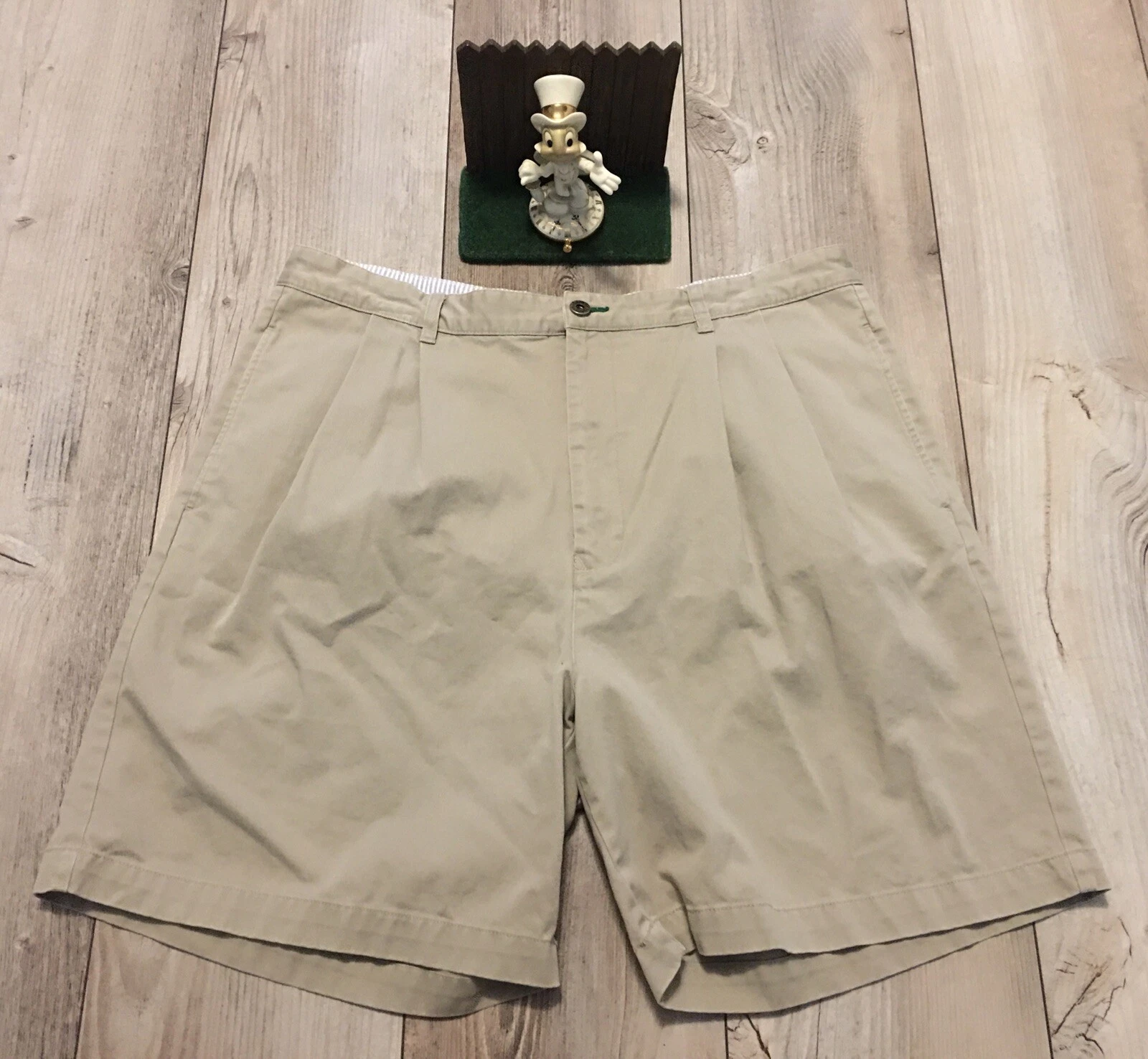 Vintage Tommy Hilfiger Mens Shorts Sz 38 Beige Pleated 100% Cotton Minimal Wear