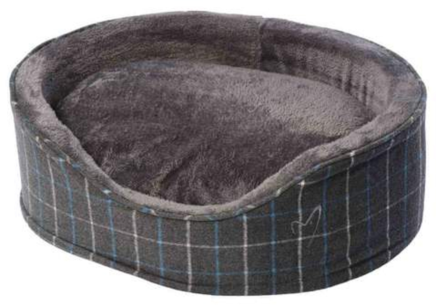 Puppy Dog Oval Basket Gor Pets Premium Soft Faux Fur Cushion Checked Fleece Bed