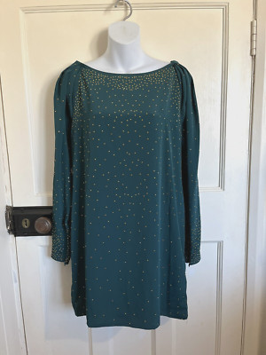Hoss Intropia Kleid Petroleum Grün Gold Glitzer Größe 14 UVP 95£