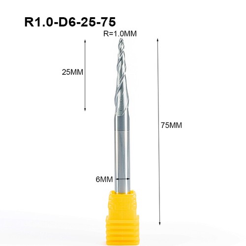 HRC55 Two Flute Tapered Ball Nose Router Bit Solid Carbide Taper Ballnose Endmil - Picture 19 of 36