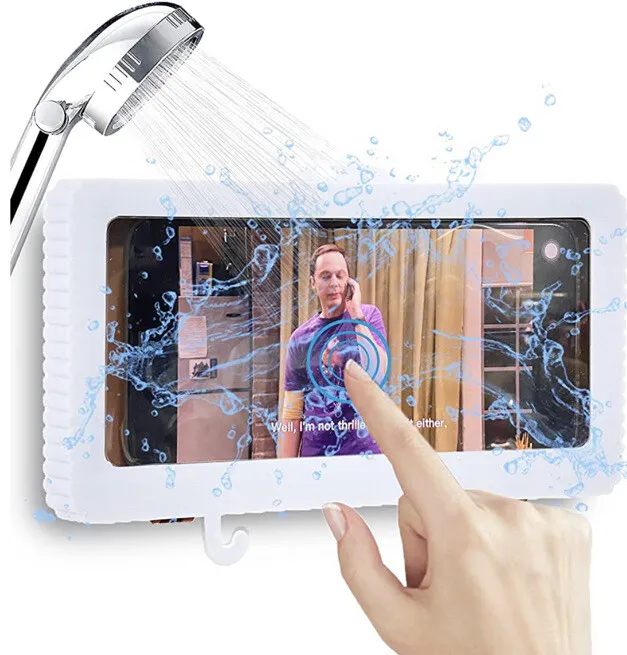 Wall Mount Shower Phone Holder Bathroom Phone Case Waterproof Anti Fog White